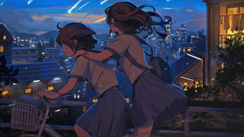 Anime Girl Riding A Bicycle Home After School HD Live Wallpaper For PC - Free Live Wallpaper