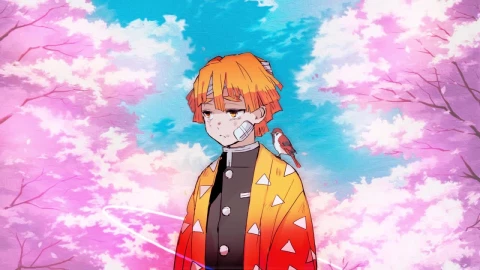 Zenitsu Agatsuma Cherry Blossom Kimetsu No Yaiba HD Live Wallpaper For PC - Free Live Wallpaper