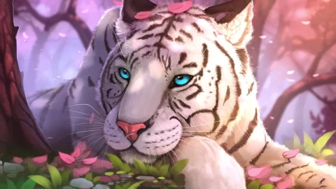 White Tiger Sakura HD Live Wallpaper For PC - Free Live Wallpaper