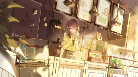 Anime Girl Coffee Shop HD Live Wallpaper For PC - Free Live Wallpaper