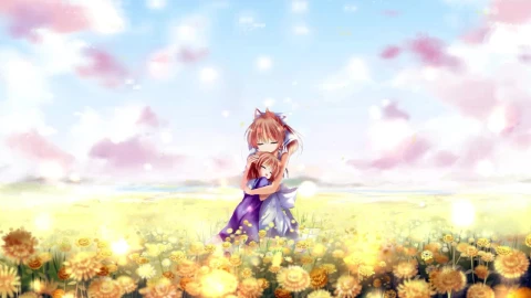 Nagisa Hugging Ushio In The Flower Field Clannad HD Live Wallpaper For PC - Free Live Wallpaper