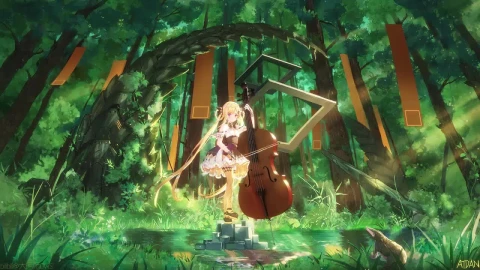 Anime Girl Playing Violin In The Forest HD Live Wallpaper For PC - Free Live Wallpaper