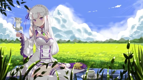 Emilia And Puck In The Field Re Zero HD Live Wallpaper For PC - Free Live Wallpaper
