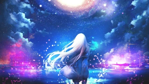 Anime Girl Looking At The Starry Night Sky HD Live Wallpaper For PC - Free Live Wallpaper