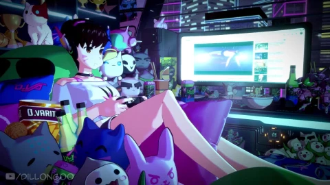 Dva Playing Video Games In The Bedroom Overwatch HD Live Wallpaper For PC - Free Live Wallpaper