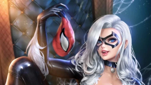 Black Cat Playing With Spider Mans Mask HD Live Wallpaper For PC - Free Live Wallpaper