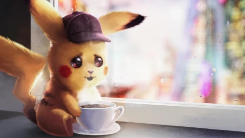 Pikachu Drinking Coffee Detective Pikachu HD Live Wallpaper For PC - Free Live Wallpaper