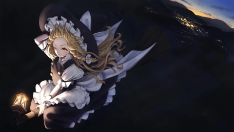 Marisa Kirisame Flying A Broom In The Sky Touhou Project 1 HD Live Wallpaper For PC - Free Live Wallpaper