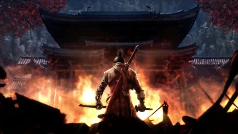 Sekiro Kneeling In Front Of The Burning Temple Sekiro Shadows Die Twice HD Live Wallpaper For PC - Free Live Wallpaper