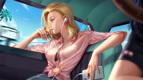 Android 18 Listening To Music In The Car Dragon Ball HD Live Wallpaper For PC - Free Live Wallpaper