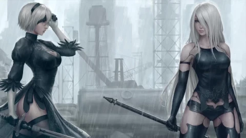 2b And A2 In The Rain Nier Automata HD Live Wallpaper For PC - Free Live Wallpaper