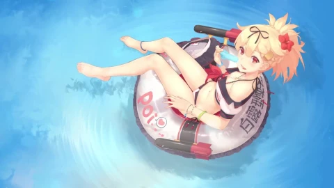 Yuudachi Kai Ni Eating Ice Cream In The Pool Kantai Collection HD Live Wallpaper For PC - Free Live Wallpaper