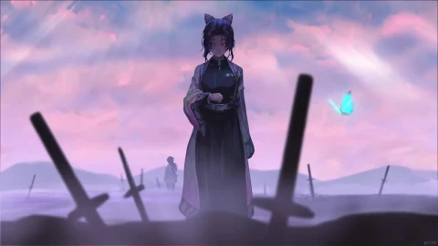 Shinobu Kochou And A Glowing Butterfly Kimetsu No Yaiba HD Live Wallpaper For PC - Free Live Wallpaper