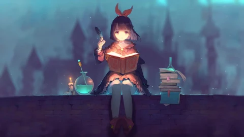 Anime Girl Reading A Magic Book HD Live Wallpaper For PC - Free Live Wallpaper