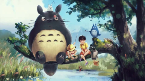 Totoro Fishing With Mei Kusakabe And Satsuki Kusakabe My Neighbor Totoro HD Live Wallpaper For PC - Free Live Wallpaper