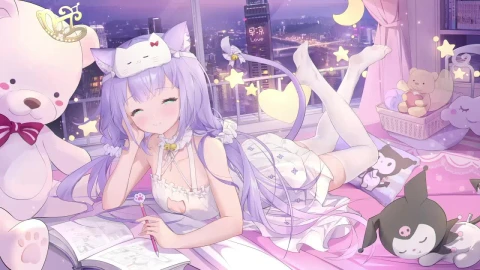 Anime Cat Girl Lying Down In Bed HD Live Wallpaper For PC - Free Live Wallpaper