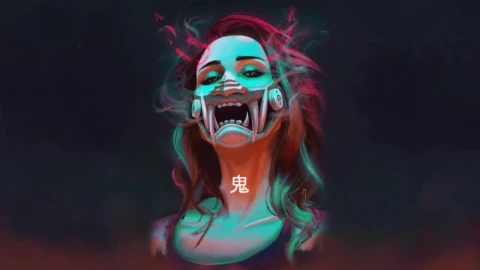 Cyberpunk Girl Oni Mask HD Live Wallpaper For PC - Free Live Wallpaper
