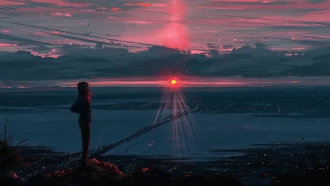 Anime Girl Watching The Sunset In The Rain HD Live Wallpaper For PC - Free Live Wallpaper