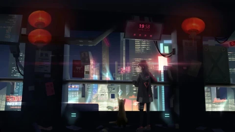 Anime Girl Looking At The City At Night HD Live Wallpaper For PC - Free Live Wallpaper