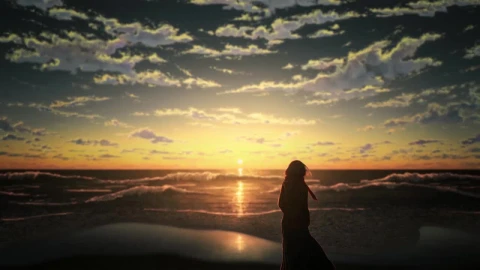 Anime Girl Watching The Sunset On The Beach HD Live Wallpaper For PC - Free Live Wallpaper