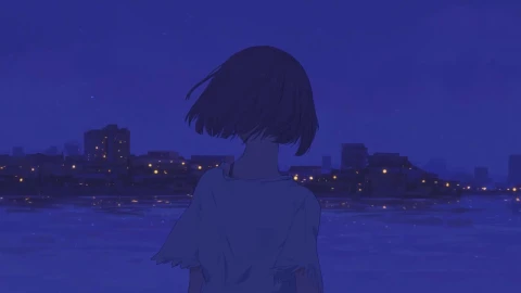 Anime Girl Looking At The Ocean At Night HD Live Wallpaper For PC - Free Live Wallpaper