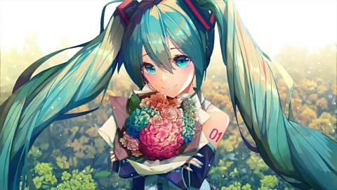 Hatsune Miku And Flowers HD Live Wallpaper For PC - Free Live Wallpaper