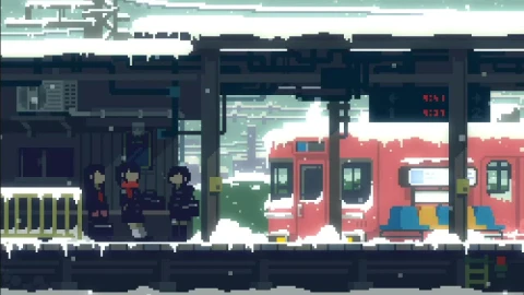 Snow Train Station Pixel HD Live Wallpaper For PC - Free Live Wallpaper