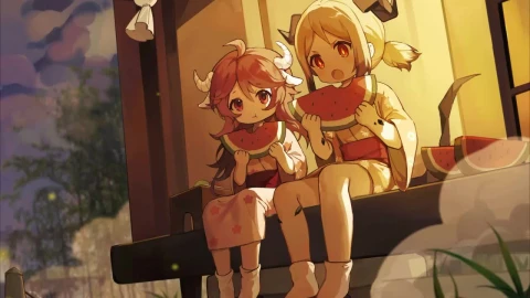 Eyjafjalla And Ifrit Eating Watermelon HD Live Wallpaper For PC - Free Live Wallpaper