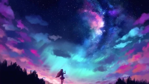 Anime Girl Starry Night Sky HD Live Wallpaper For PC - Free Live Wallpaper