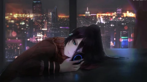 Anime Girl Listening To Music At Night HD Live Wallpaper For PC - Free Live Wallpaper