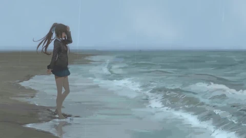 Monika Rainy Day At The Beach Doki Doki Literature Club HD Live Wallpaper For PC - Free Live Wallpaper
