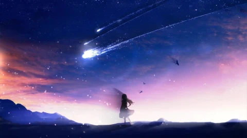 Anime Girl Stargazing Falling Comet HD Live Wallpaper For PC - Free Live Wallpaper