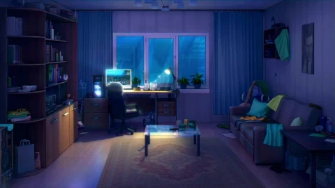 Living Room On A Rainy Night HD Live Wallpaper For PC - Free Live Wallpaper