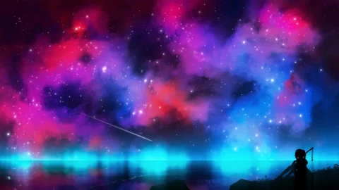 Anime Girl Sitting On The Ground Starry Night Sky HD Live Wallpaper For PC - Free Live Wallpaper