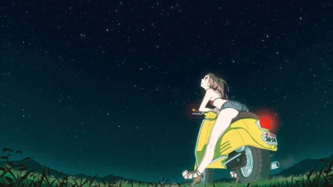 Haruko Haruhara Starry Night Sky On Vespa Flcl HD Live Wallpaper For PC - Free Live Wallpaper