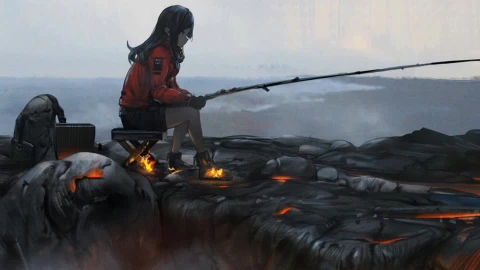 Anime Girl Fishing On Lava HD Live Wallpaper For PC - Free Live Wallpaper