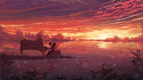 Anime Couple Playing The Piano And Watching The Sunset HD Live Wallpaper For PC - Free Live Wallpaper