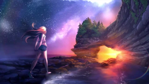 Anime Girl Walking On The Beach HD Live Wallpaper For PC - Free Live Wallpaper