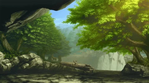 Waterfall By The Forest Pixel HD Live Wallpaper For PC - Free Live Wallpaper