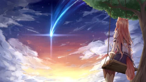 Raphtalia Sitting On Swing Looking At The Comet In The Sky The Rising Of The Shield Hero HD Live Wallpaper For PC - Free Live Wallpaper