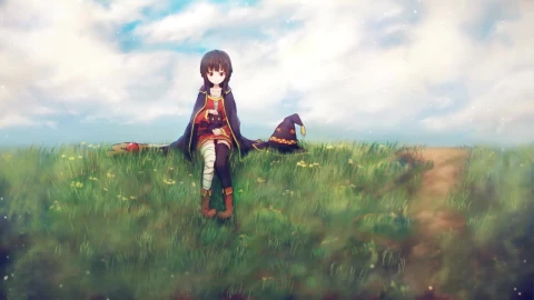 Megumin Sitting On The Grass Konosuba Gods Blessing On This Wonderful World HD Live Wallpaper For PC - Free Live Wallpaper