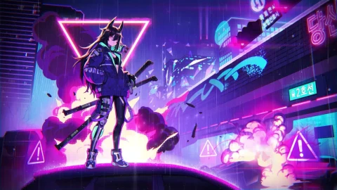 Samurai Anime Girl Neon HD Live Wallpaper For PC - Free Live Wallpaper