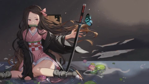 Nezuko Kamado Sitting On The Water Kimetsu No Yaiba HD Live Wallpaper For PC - Free Live Wallpaper