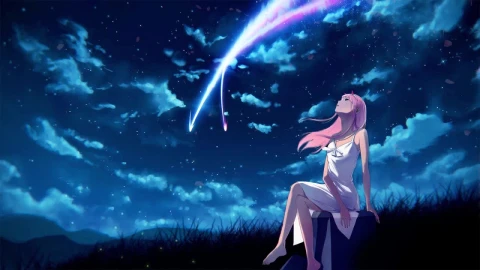 Zero Two Looking Up At Comet In The Sky Darling In The Franxx HD Live Wallpaper For PC - Free Live Wallpaper
