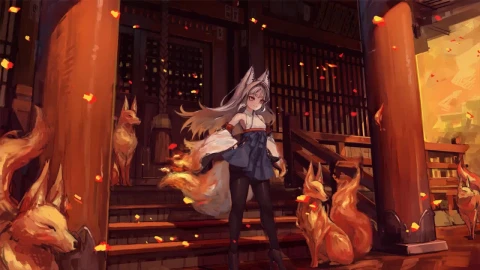 Anime Fox Girl And Foxes HD Live Wallpaper For PC - Free Live Wallpaper