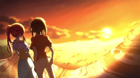 Marina And Amber Watching The Sunset Together Highway Blossoms HD Live Wallpaper For PC - Free Live Wallpaper