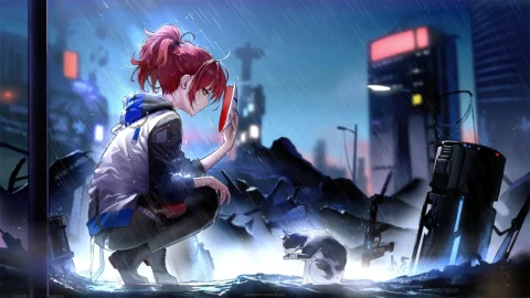 Exusiai And Cat In The Rain Arknights HD Live Wallpaper For PC - Free Live Wallpaper