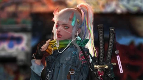 Oni Girl Cyberpunk HD Live Wallpaper For PC - Free Live Wallpaper