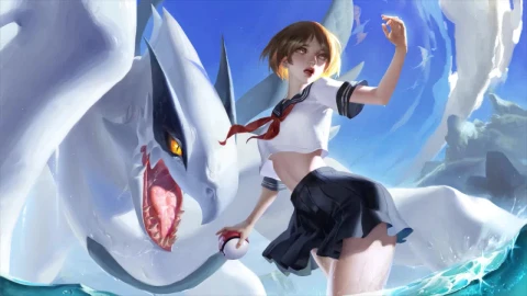 Anime Girl And Lugia Pokemon HD Live Wallpaper For PC - Free Live Wallpaper