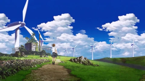 Anime Girl And Windmills HD Live Wallpaper For PC - Free Live Wallpaper